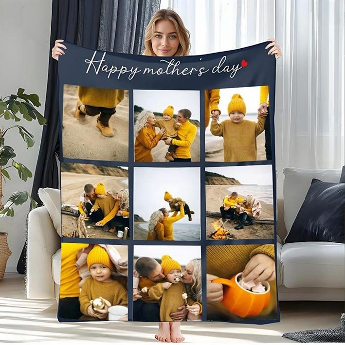 Couverture Polaire Couvertures personnalisées pour la fête des mères avec 9 photos