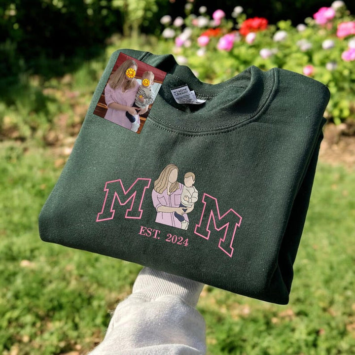 MAM Sweat à capuche personnalisé brodé avec portrait de maman et d'enfants