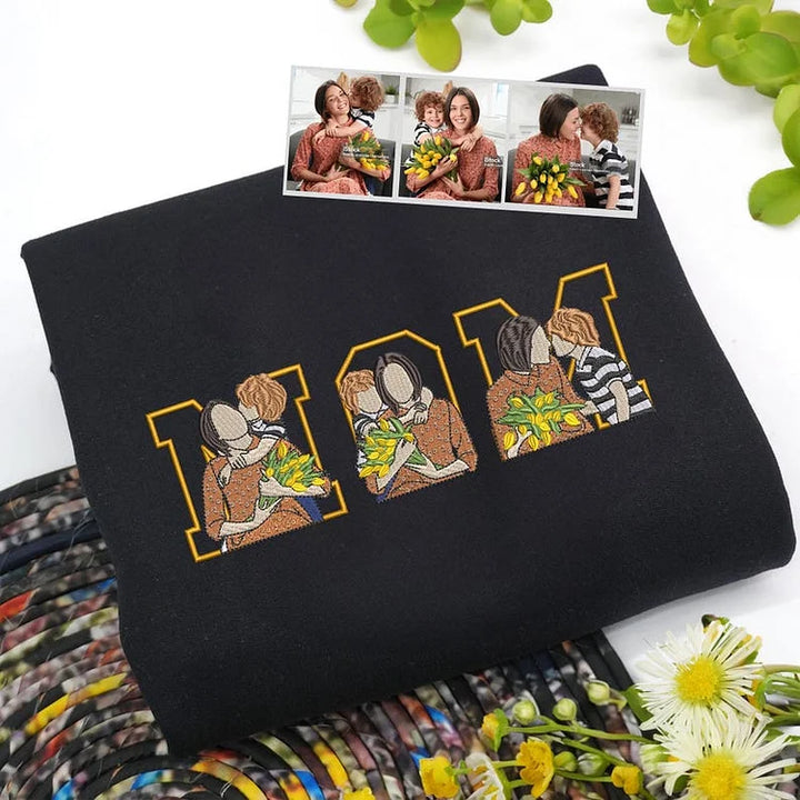 Sweat-shirt/sweat à capuche brodé avec photo personnalisée, cadeau pour maman/famille