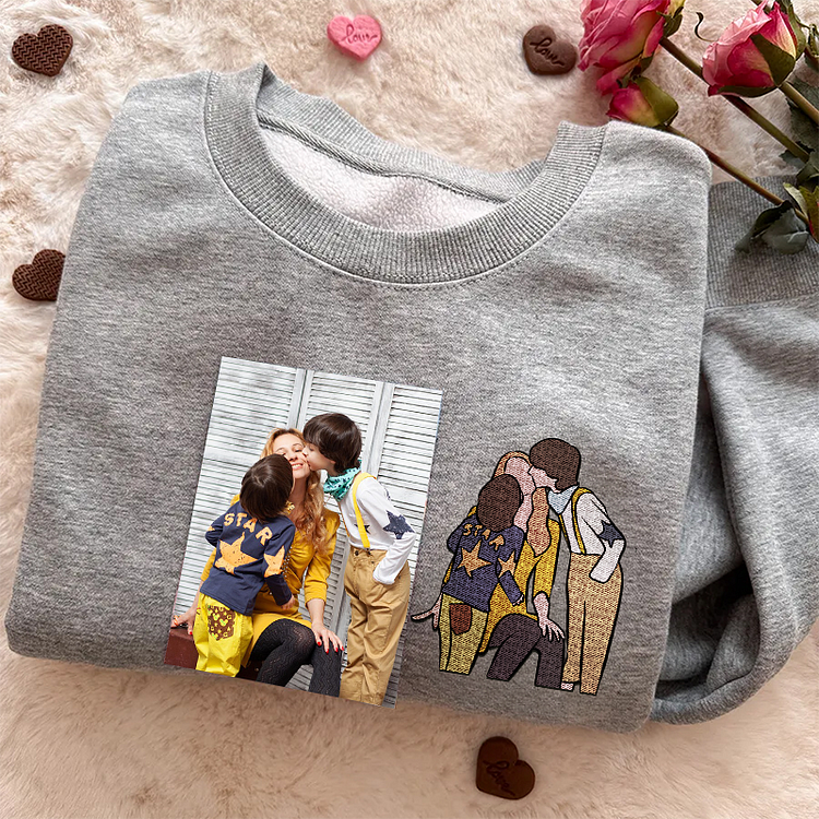 T-shirt et sweat-shirt portrait brodés personnalisés à partir d'une photo