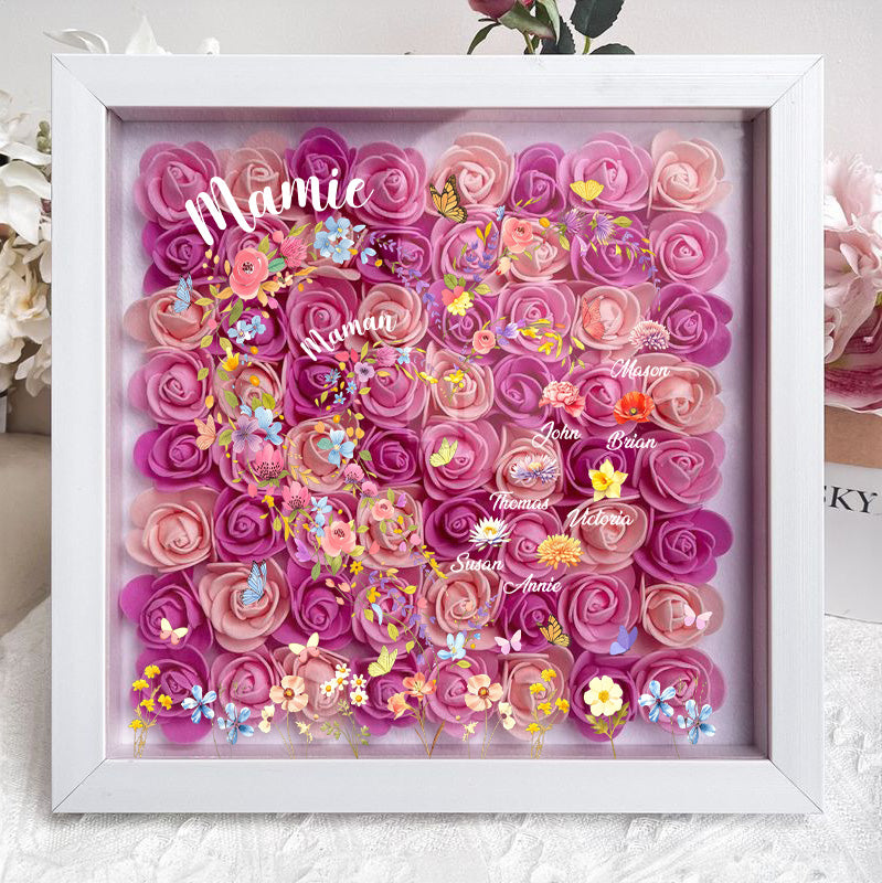Boîte à ombres florale en forme de cœur-D'abord maman, maintenant grand-mère