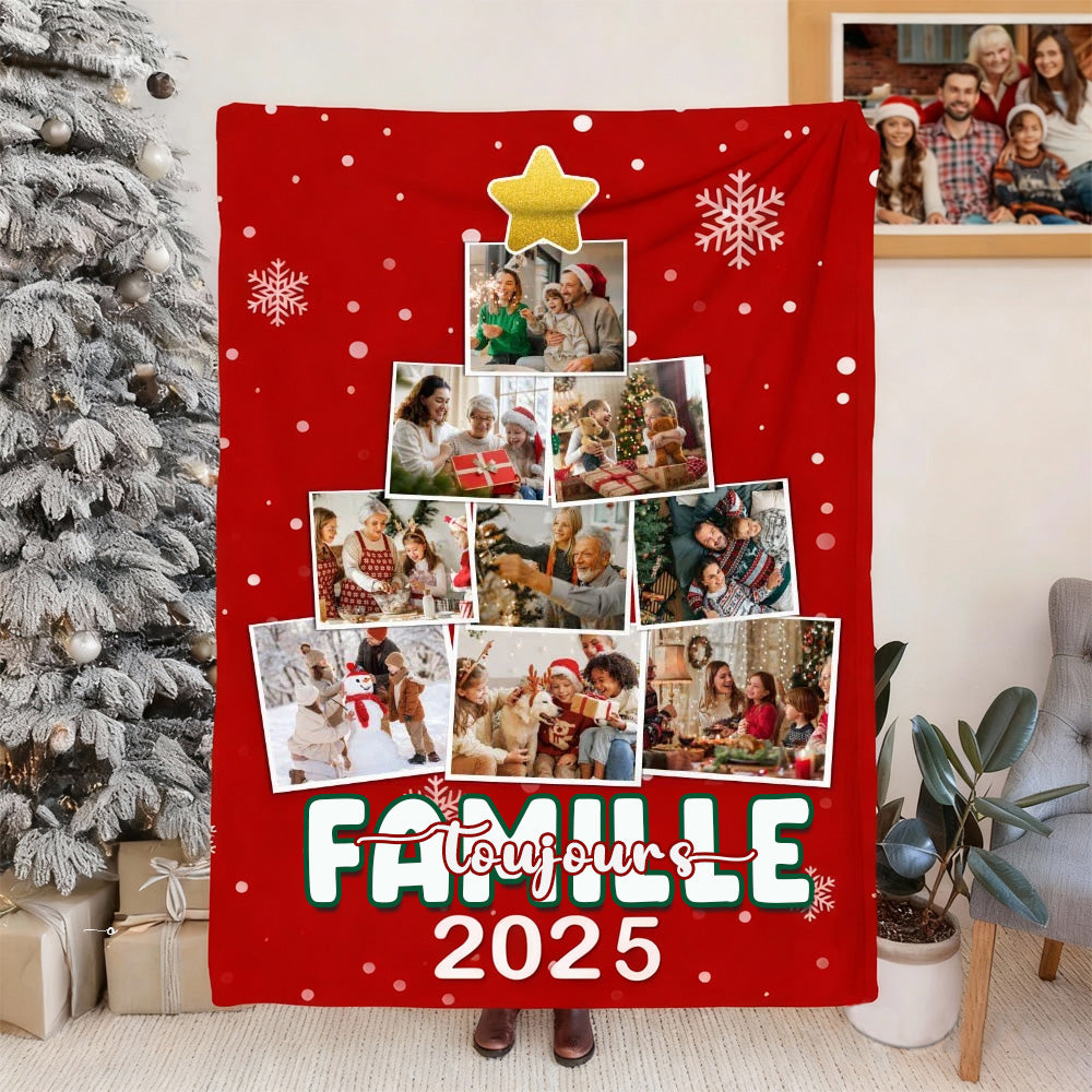 Couverture douce et personnalisée avec collage de photos d'arbre de Noël et 9 photos