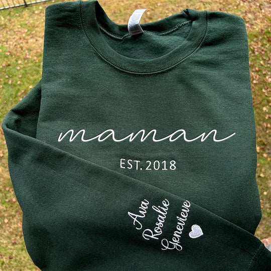MAMAN Sweatshirt Brodé - Cadeau Parfait pour la Fête des Mères