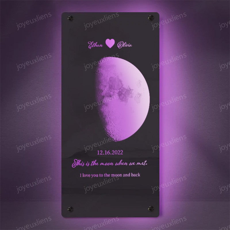 Miroir lumineux personnalisé pour couple avec phases de lune