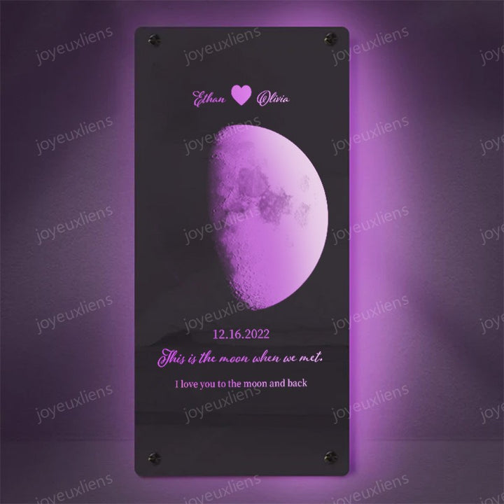 Miroir lumineux personnalisé pour couple avec phases de lune