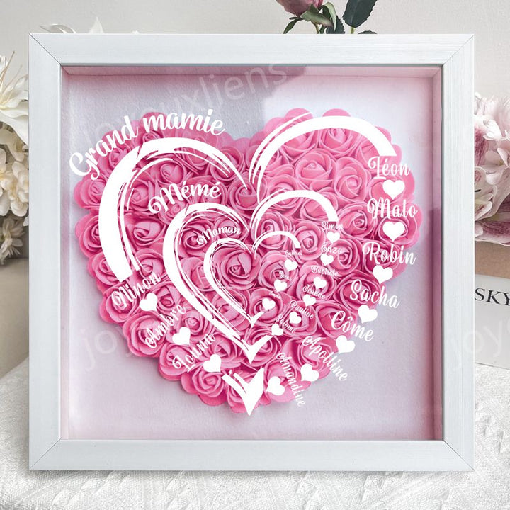 Coffret personnalisé pour arrière-grand-mère avec roses rouges - Cadeau cœur familial