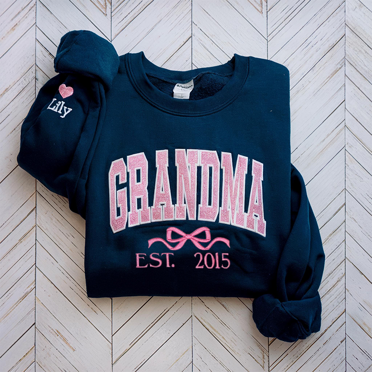 Sweat-shirt brodé personnalisé à paillettes avec nœud pour maman