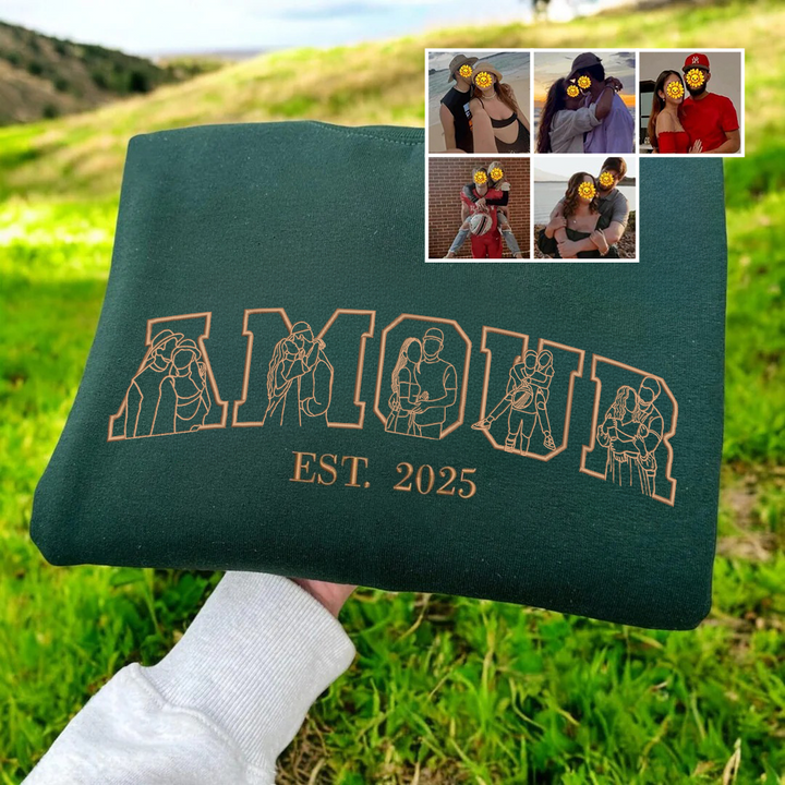 Sweat-shirt AMOUR portrait brodé Cadeau couple