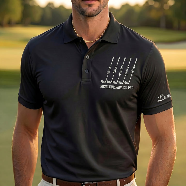 Polo de golf brodé avec les prénoms des enfants – Cadeau pour la fête des Pères