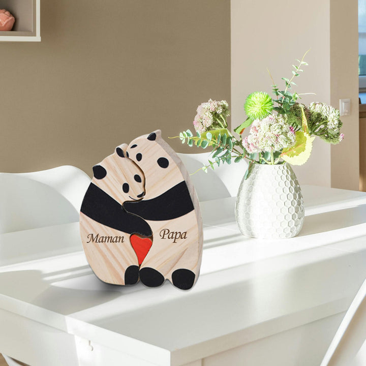 Puzzle personnalisé en bois Famille de pandas– Décoration et cadeau personnalisés