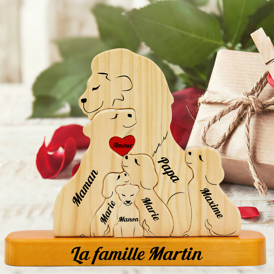 Puzzle personnalisé en bois Famille de lions – Cadeau personnalisés pour famille