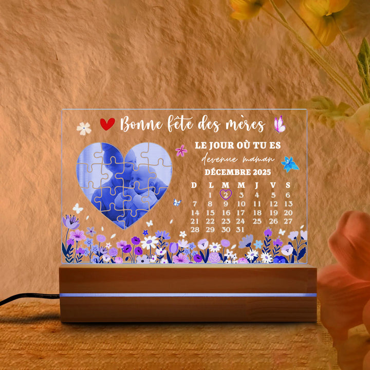 LE JOUR OÙ TU ES devenue maman-Boîte lumineuse personnalisée pour maman
