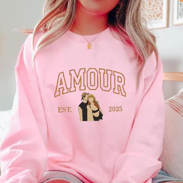 Sweat-shirt AMOUR avec portrait brodé personnalisé