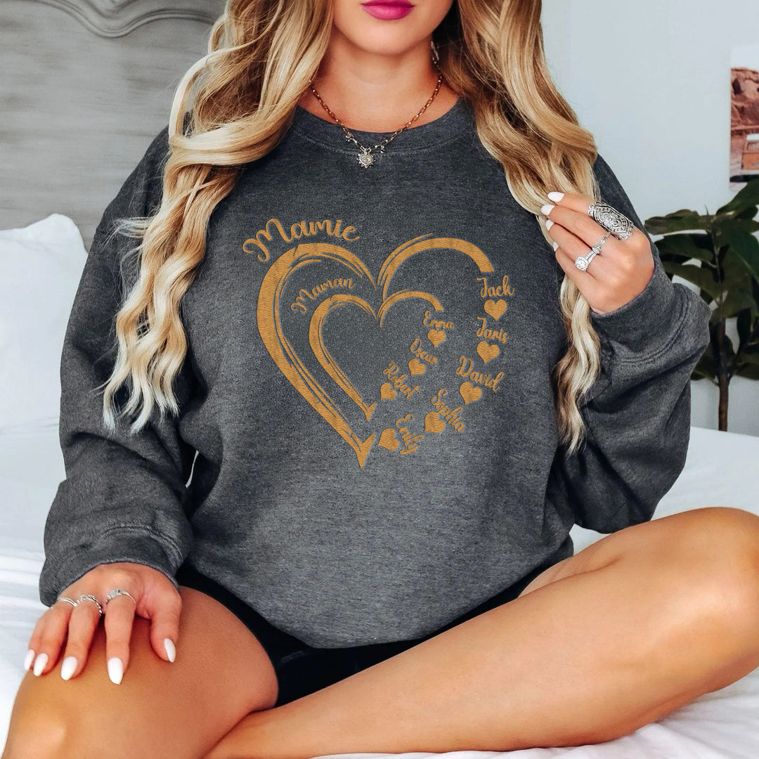 Sweat-shirt brodé personnalisé pour Mamie avec les prénoms des enfants