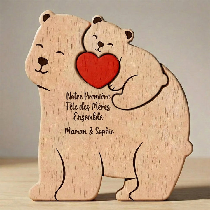Puzzle en bois personnalisé « Maman Ours et Bébé » – Cadeau sur mesure pour jeune maman