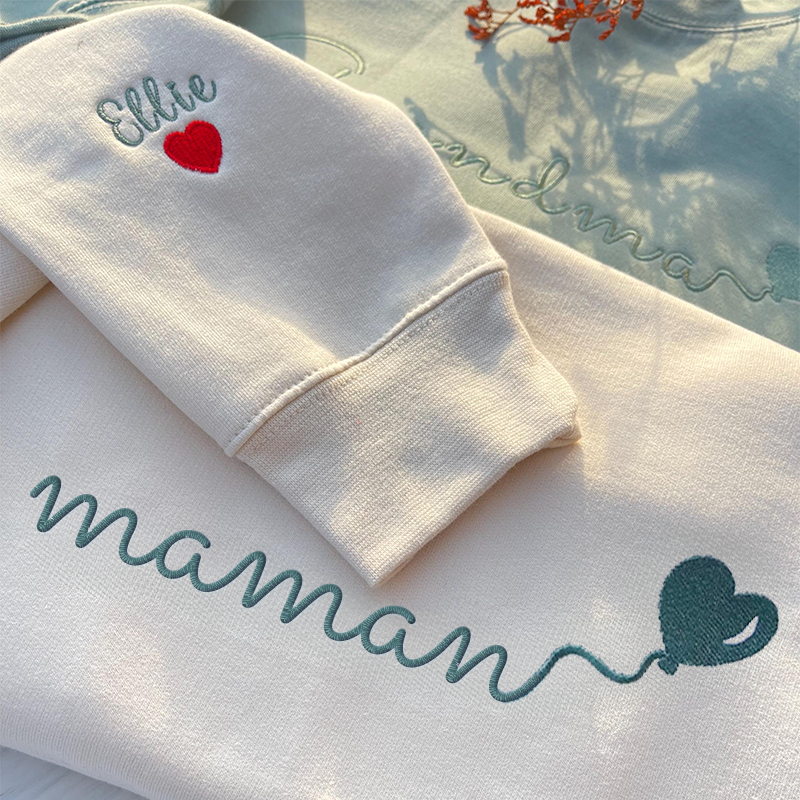 🎈Sweat-shirt brodé avec le surnom de maman et un ballon en forme de cœur