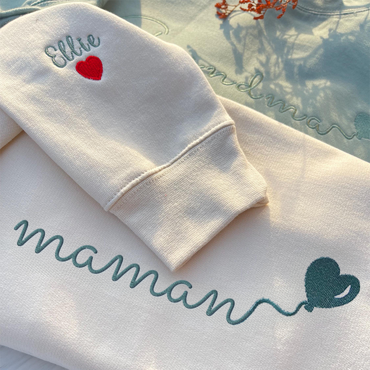 🎈Sweat-shirt brodé avec le surnom de maman et un ballon en forme de cœur