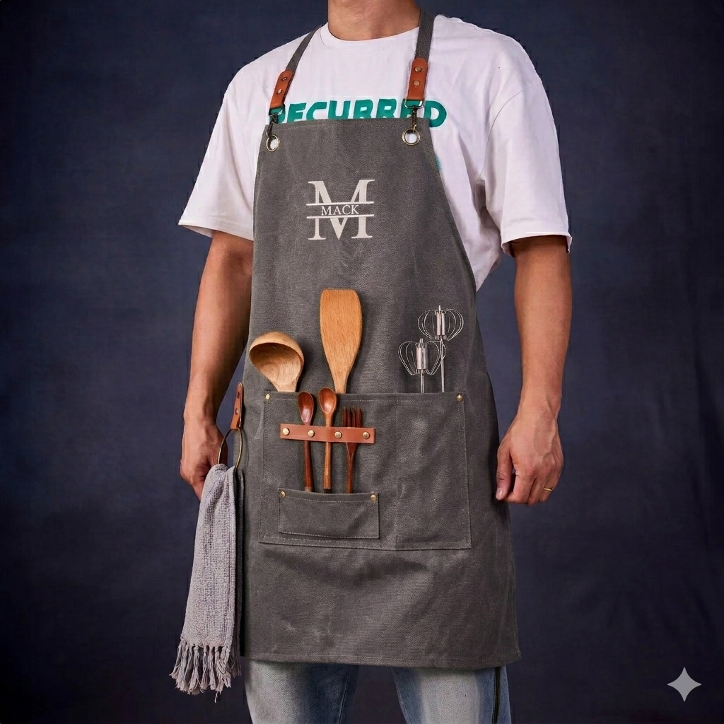 Tablier de barbecue personnalisé en toile cirée pour les papas, avec motif brodé
