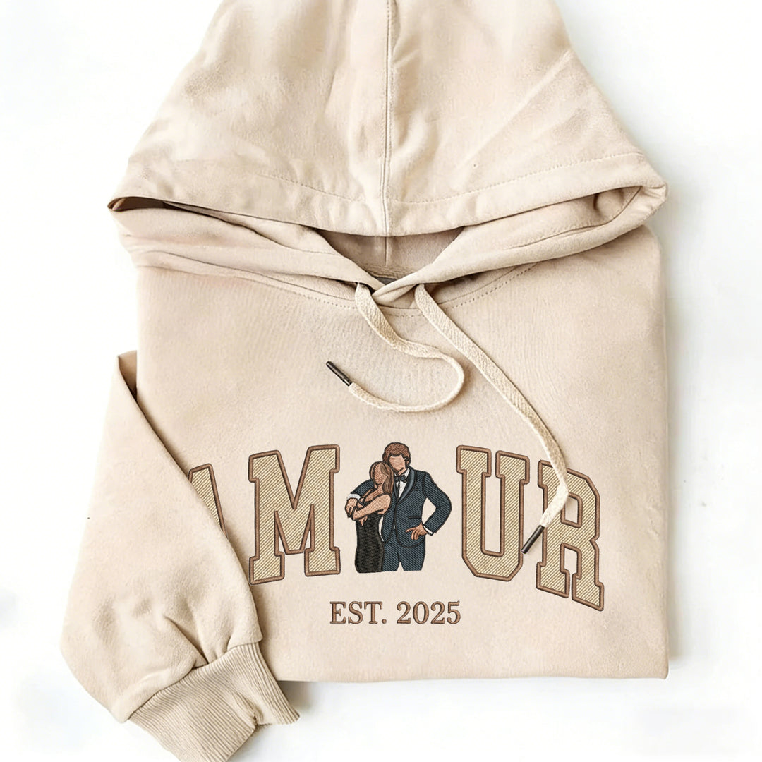 Sweat-shirt personnalisé AMOUR Broderie portrait couple
