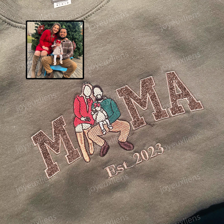 Sweat-shirt personnalisé à paillettes avec photo de famille brodée