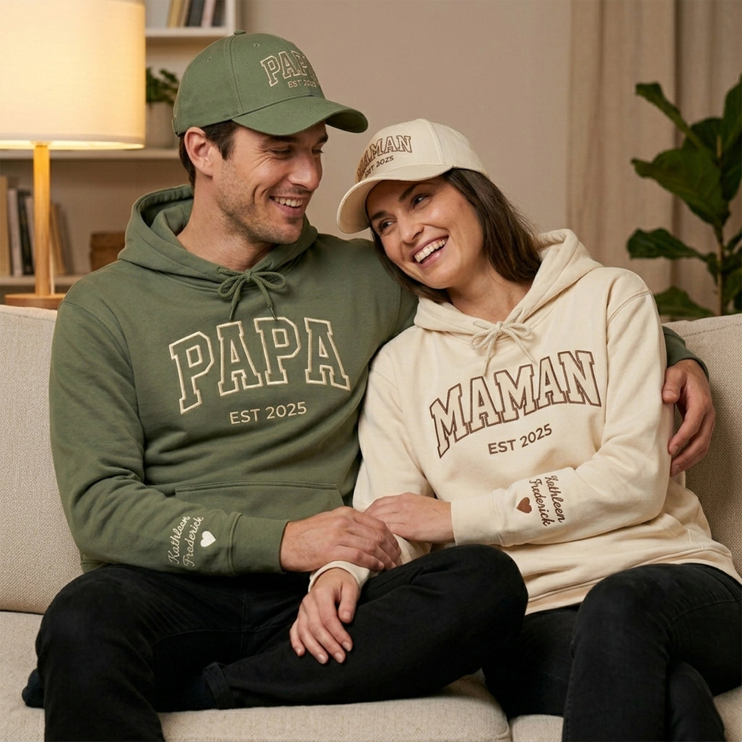 Chapeau brodé personnalisé pour maman et papa