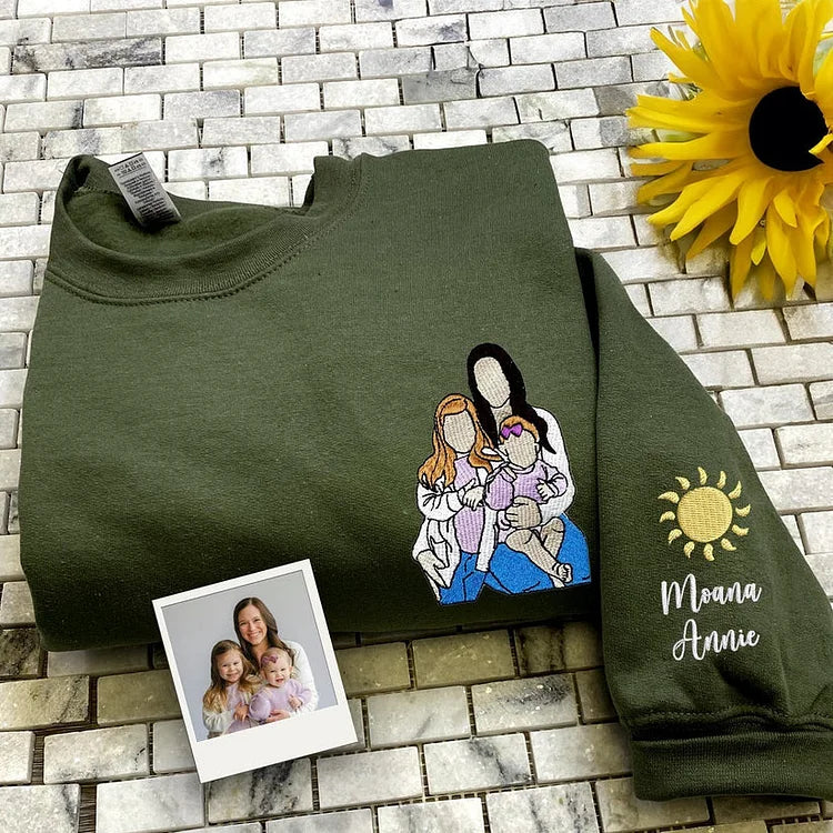 T-shirt brodé personnalisé avec portrait de maman