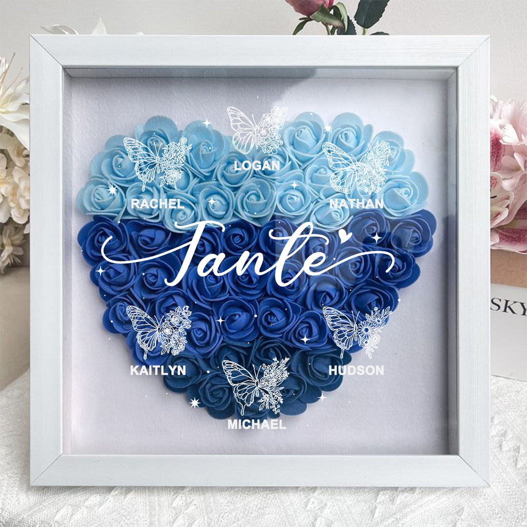 Cadre-vitrine floral motif papillon avec le prénom de l'enfant — Un cadeau pour Maman
