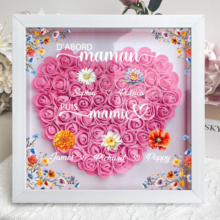 Boîte d'ombre à fleurs personnalisée première maman maintenant grand-mère