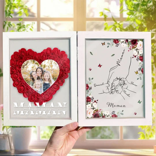 MAMAN, tu es la meilleure maman du monde - Cadre photo personnalisé avec prénoms d'enfants et fleurs