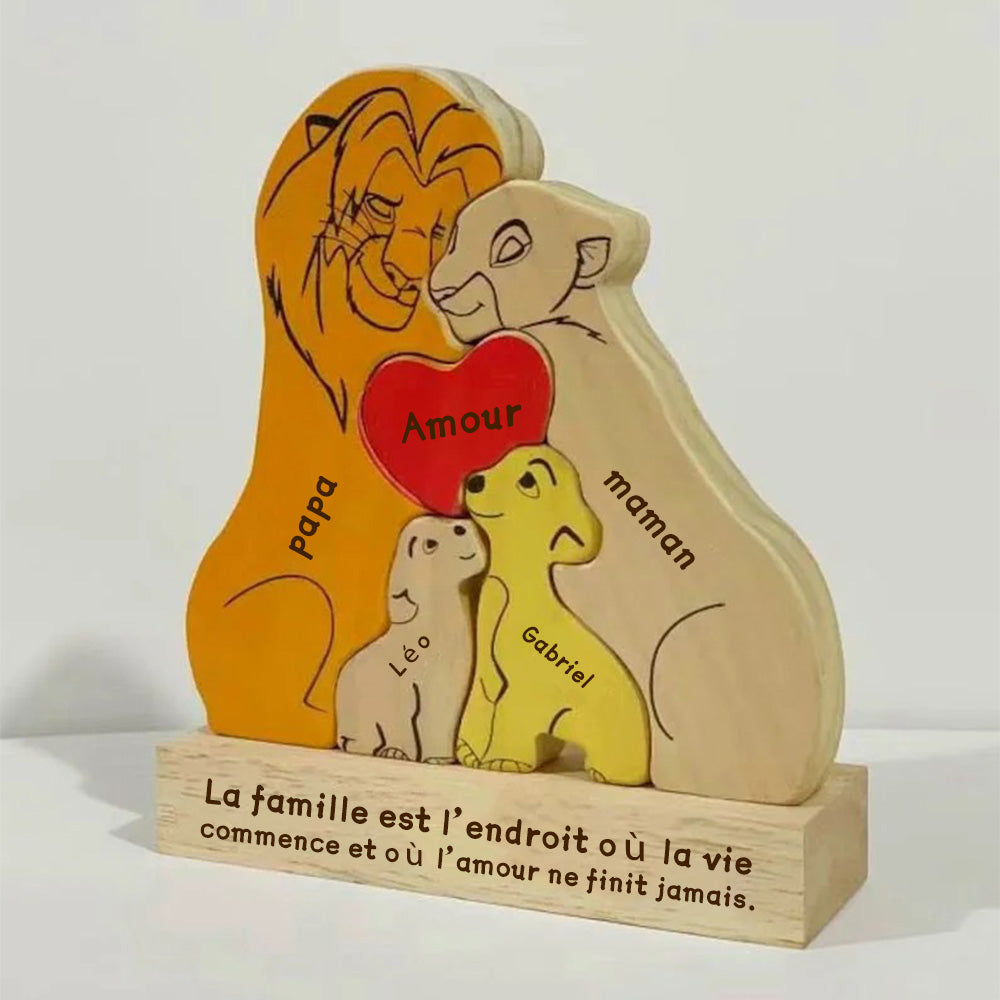 Puzzle personnalisé en bois Famille de lions – Décoration et cadeau personnalisés