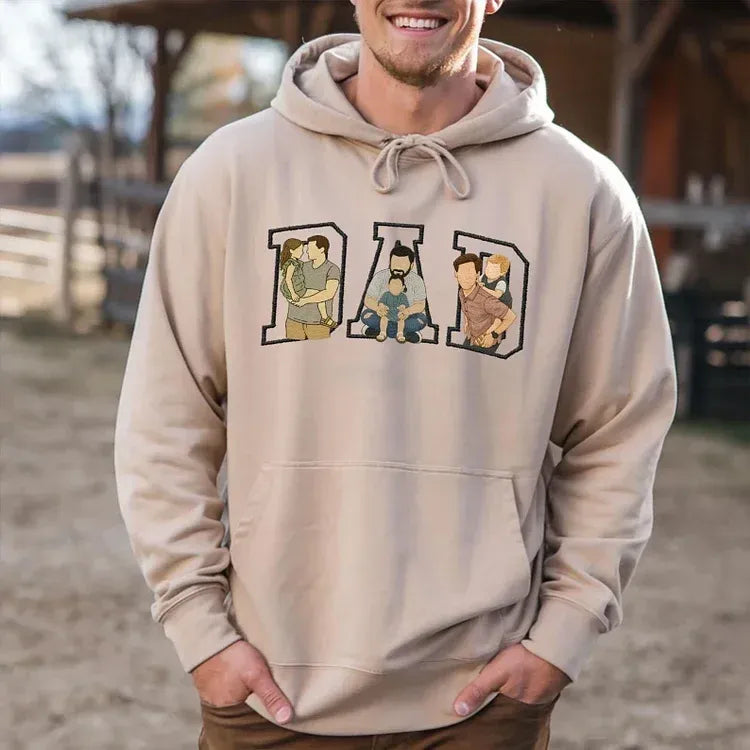 Sweat-shirt/T-shirt brodé personnalisé avec portrait photo, cadeau pour papa/maman/famille