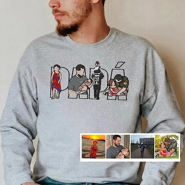 Sweat-shirt/T-shirt brodé personnalisé avec portrait photo, cadeau pour papa/maman/famille