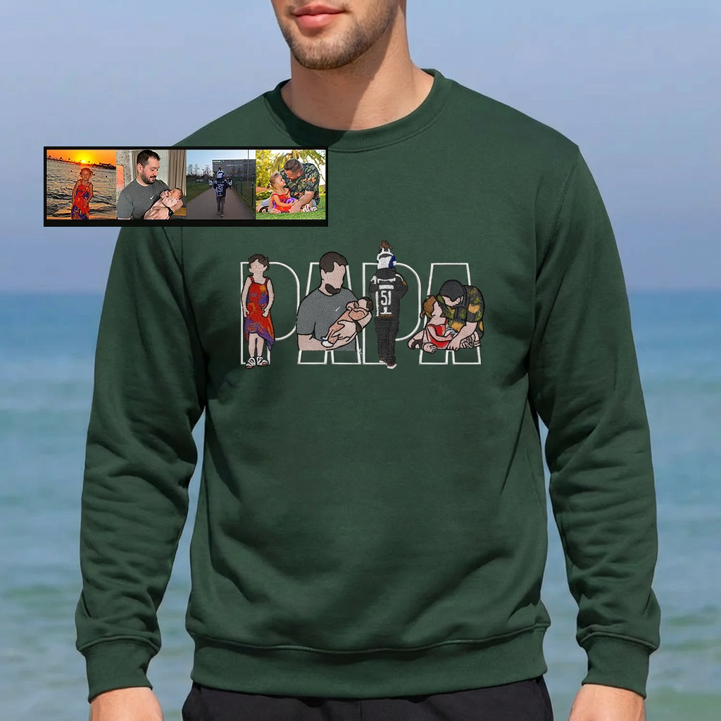 Sweat-shirt/T-shirt brodé personnalisé avec portrait photo, cadeau pour papa/maman/famille