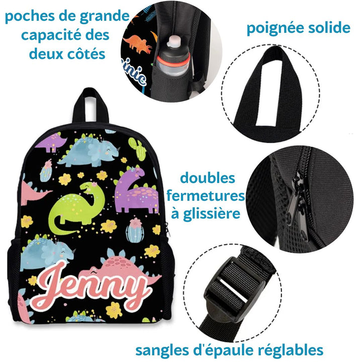 Sac à Dos Dinosaure pour Enfant 1 Prénom Personnalisé Cartable Sac maternelle