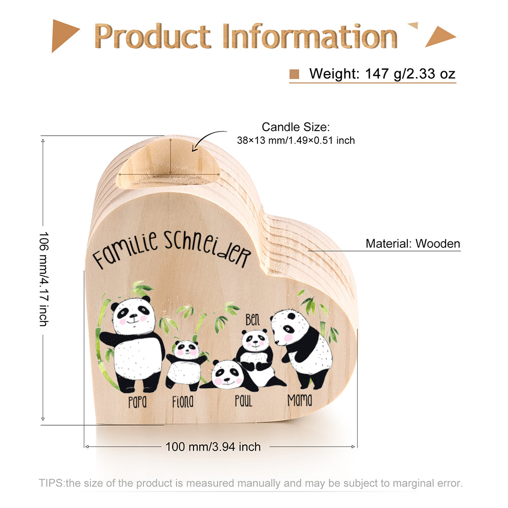 Bougeoirs en Bois Panda sans bougie Prénoms Personnalisé avec textes