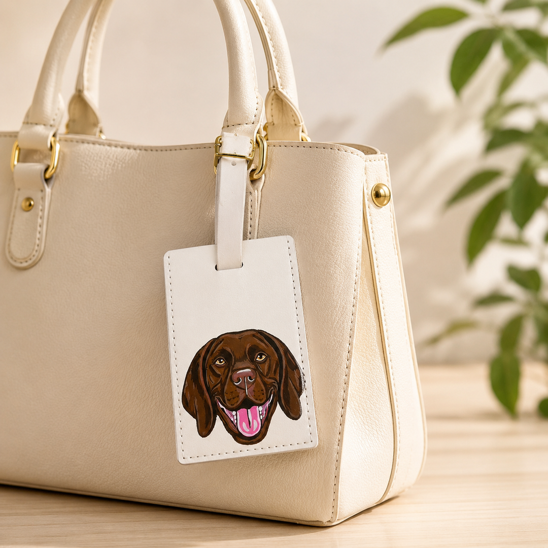 Étiquette de bagage en cuir personnalisée avec portrait de votre animal