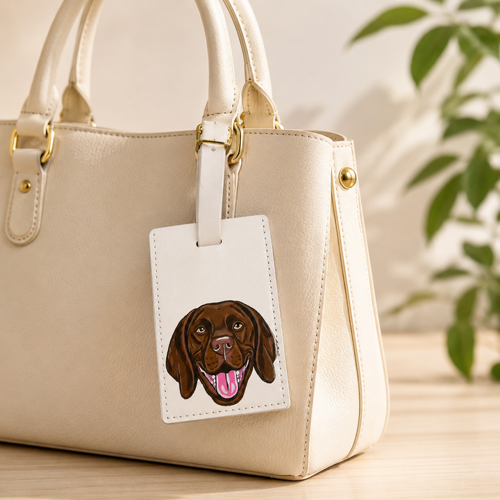 Étiquette de bagage en cuir personnalisée avec portrait de votre animal