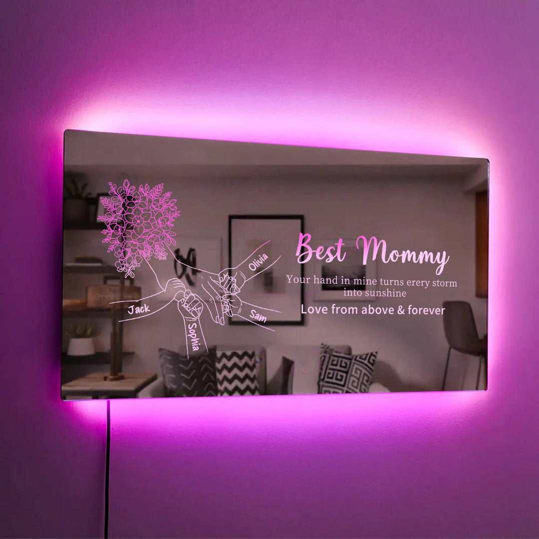 Miroir lumineux personnalisé avec empreintes de mains d'enfants — Cadeau pour la fête des Mères