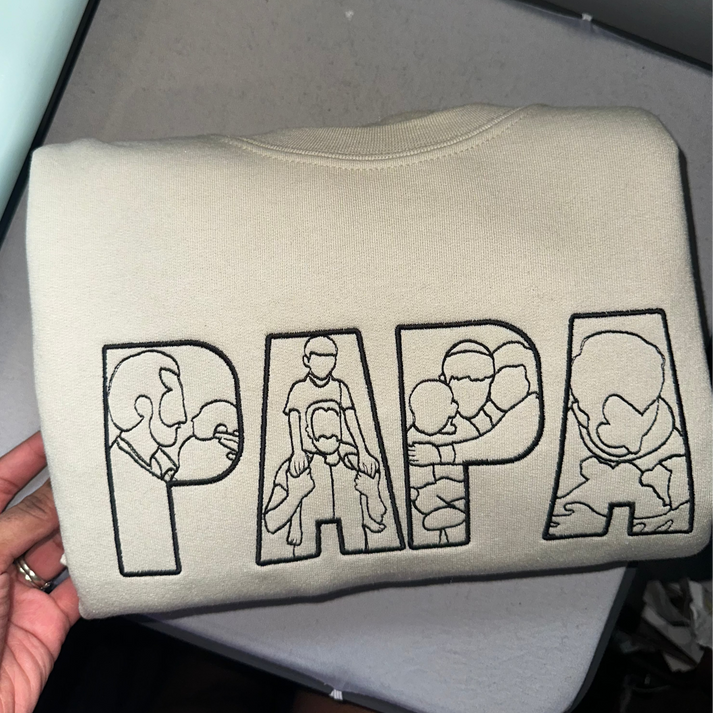 Sweat-shirt personnalisé avec broderie de silhouette photo pour papa – Cadeau personnalisé pour papa