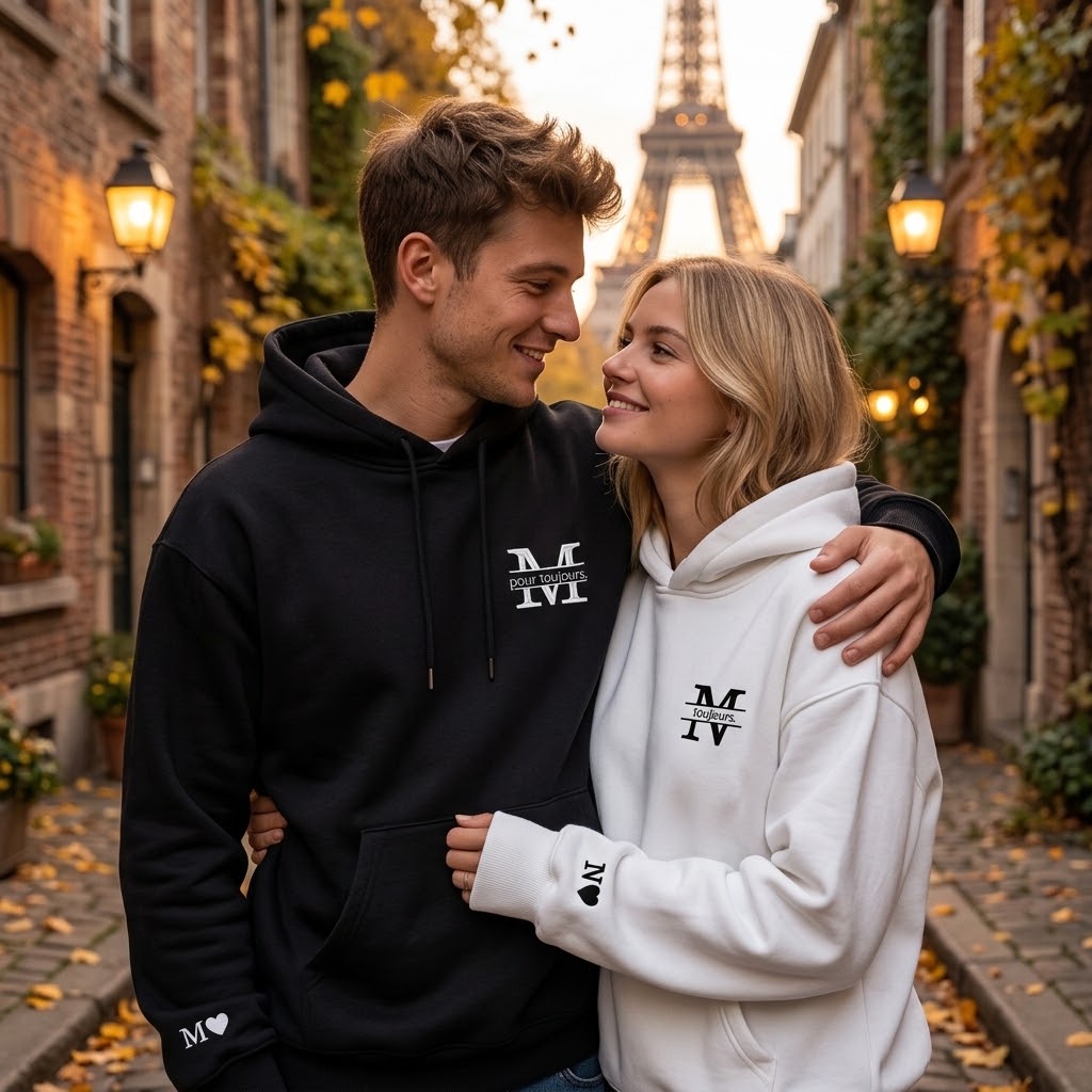 Sweat-shirts de Couple Personnalisés avec Initiales & Mots Doux | "Toujours & Pour Toujours" – Cadeau Romantique Saint-Valentin & Anniversaire