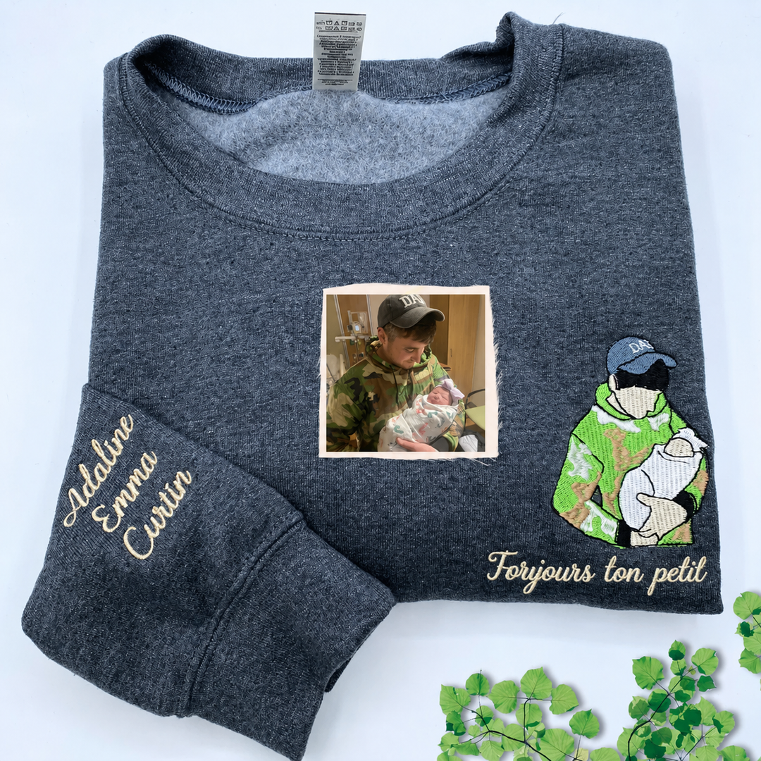 Sweat-shirt personnalisé avec portrait photo brodé pour papa