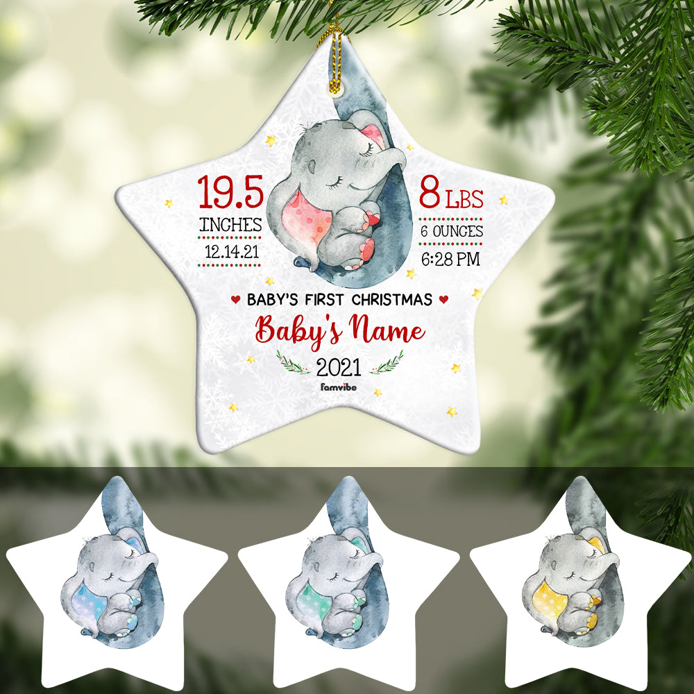 Ornements personnalisé de Noël avec le nom du bébé en forme d’étoile  de bébé éléphant