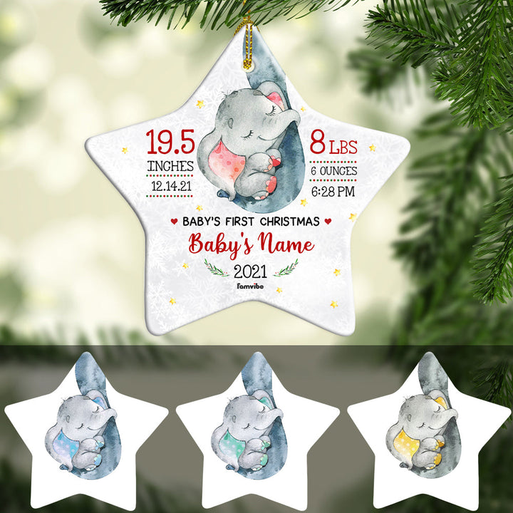 Ornements personnalisé de Noël avec le nom du bébé en forme d’étoile  de bébé éléphant