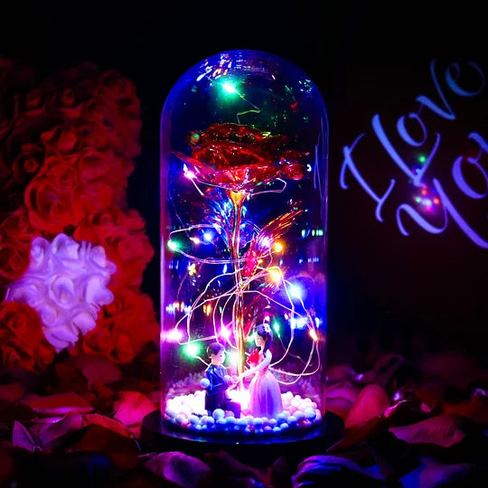 Abat-jour en verre galaxie Rose, fleur préservée, mousse colorée, veilleuse océan