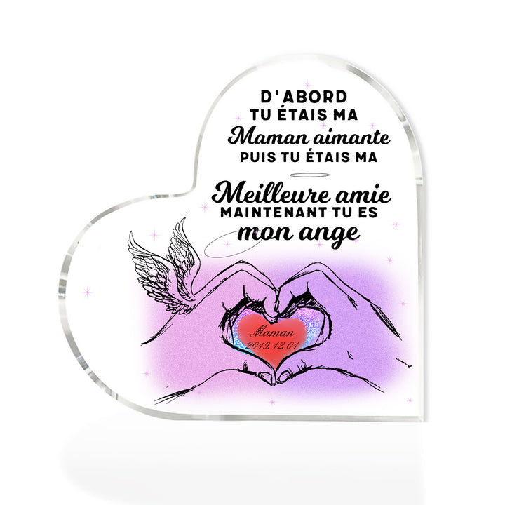 À Ma Maman-Plaque Acrylique en Forme de Cœur Plaque Funéraire 1 Prénom et Date Personnalisé