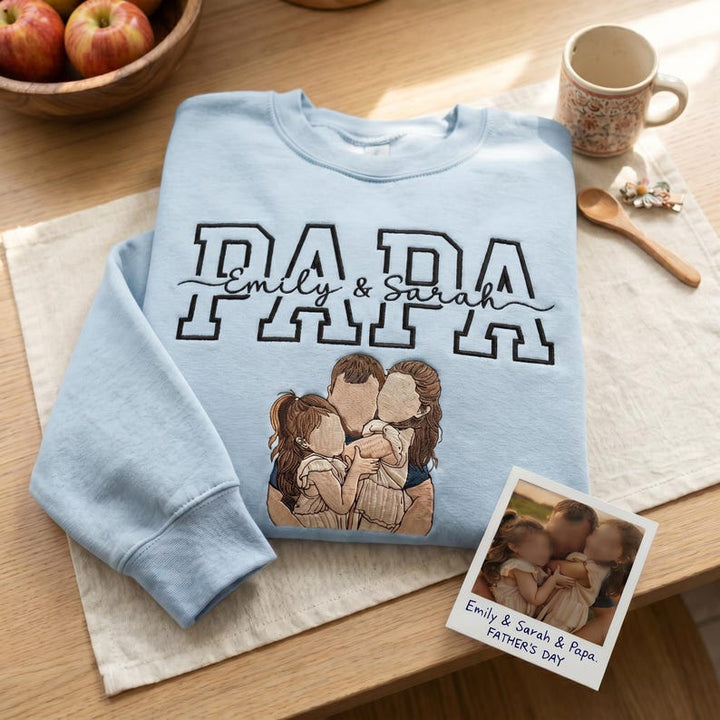 Sweat-shirt personnalisé Papa/Maman avec portrait et les noms des enfants