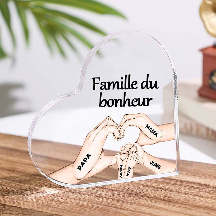 Plaque Acrylique en Forme de Cœur La Main Dans La Main 7 Prénoms