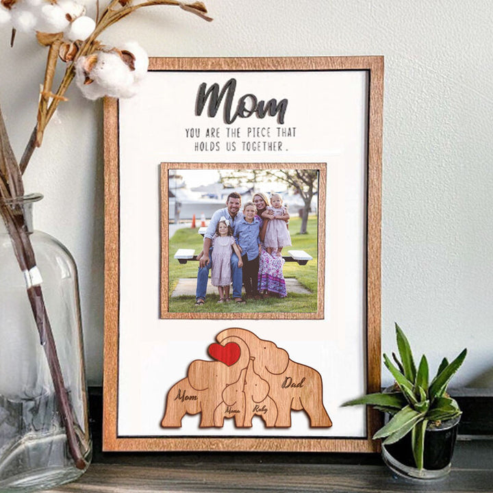Cadre photo personnalisé en forme de puzzle d'éléphant familial