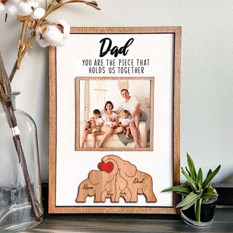 Cadre photo personnalisé en forme de puzzle d'éléphant familial