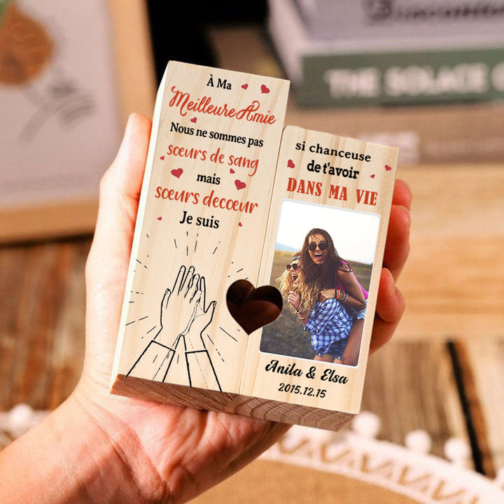 À Ma Meilleure Amie - Bougeoir en Bois sans bougie  2 Prénoms Personnalisé avec photo et date